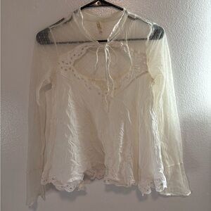 Free People Sheer White Lace Blouse